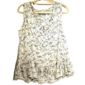 Sleeveless Zara Top Raw Edge Peplum Black Ivory Dot 100% Cotton